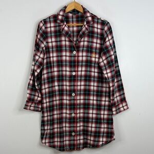 Lauren Ralph Lauren Nightshirt Womens Medium Red White Plaid Cotton Flannel PJs